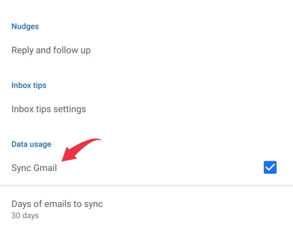 فعال و غیر فعال کردن Gmail sync