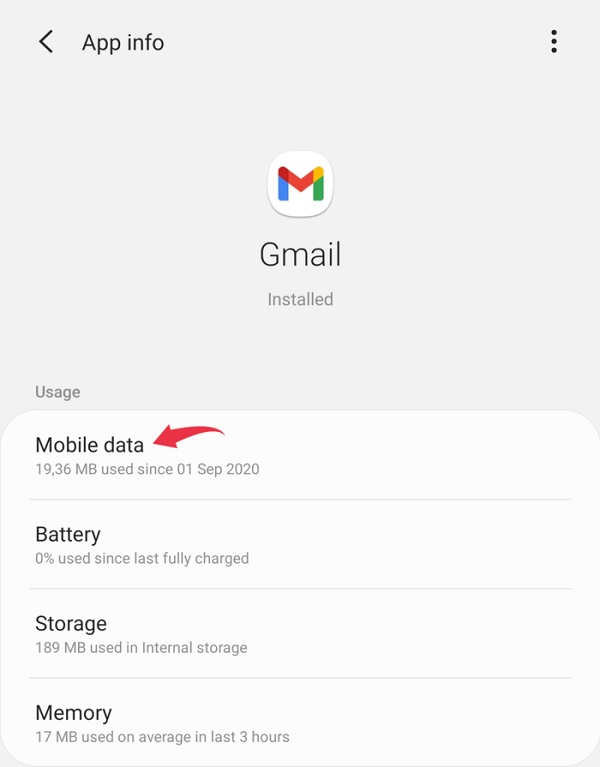 مطمئن شوید که Gmail می تواند از داده های پس زمینه استفاده کند