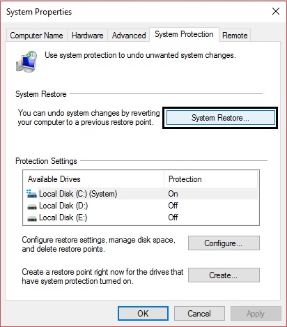 رفع مشکل هارد دیسک لپ تاپ با کمک بازیابی سیستم به نقطه بازیابی