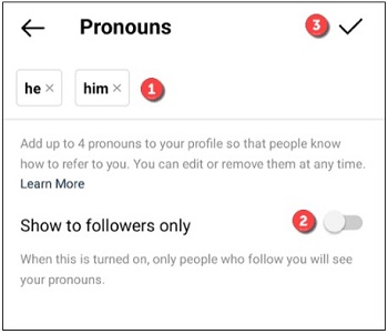 نمونه Pronouns در اینستاگرام