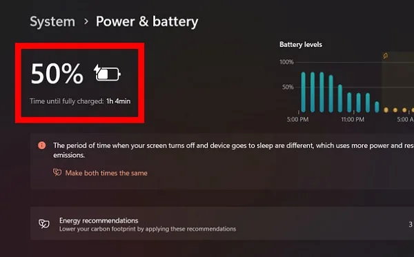 تنظیمات باتری لپ تاپ در ویندوز 11