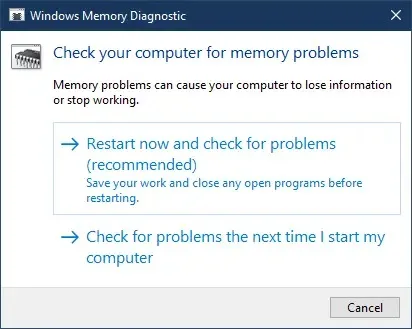 Windows Memory Diagnostic Tool را اجرا کنید